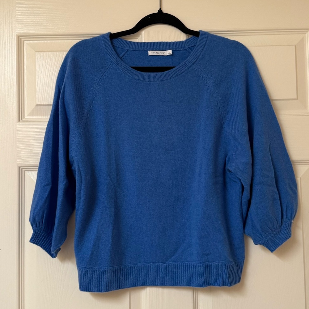 Unsubscribed Everyday-Weight 100% Cashmere Puff Sleeve Sweater in Lapis Blue
